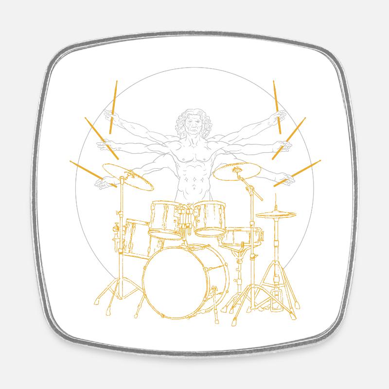 Schlagzeug Da Vinci - Drummer Rock Geschenk - Viereckiger Kühlschrankmagnet - Weiß