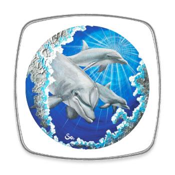 Curious dolphins - Sonja Ariel von Staden - Square fridge magnet - white - Front