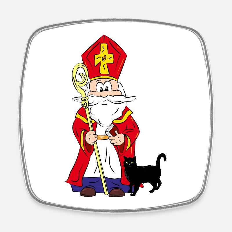 Sinterklaas without a black cat in his bag - Square fridge magnet - white