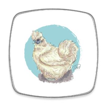 White silk hen - Square fridge magnet - white - Front