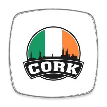 Cork Ireland Skyline Travel Souvenir Irische Flagge - Viereckiger Kühlschrankmagnet - Weiß - Vorne