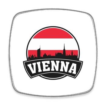Souvenir du drapeau de l’Autriche de la silhouette de la ville de Vienne - Magnet carré - blanc - Devant