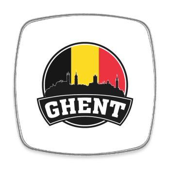 Gent Belgium Skyline Travel Souvenir Belgische Flagge - Viereckiger Kühlschrankmagnet - Weiß - Vorne