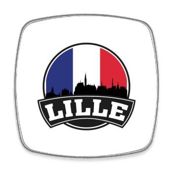Lille France Skyline Travel Souvenir Französische Flagge - Viereckiger Kühlschrankmagnet - Weiß - Vorne