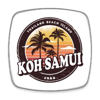 Koh Samui design with palm trees and sun / gift - Square fridge magnet - white - Front