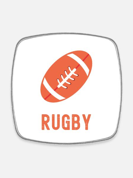 Ballon de Rugby Minimaliste en Orange - Magnet carré - blanc