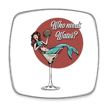 Who needs Water? Drunk Mermaid Cocktail - Pop Art - Viereckiger Kühlschrankmagnet - Weiß - Vorne
