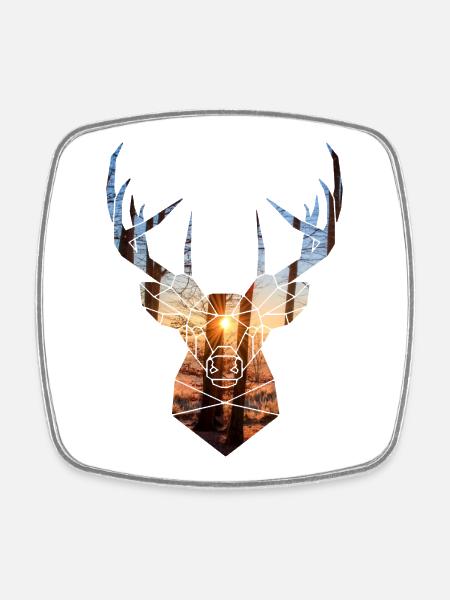 winter forest deer head and sun - Square fridge magnet - white