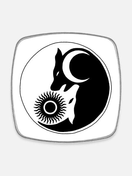 Loup yin yang - Magnet carré - blanc