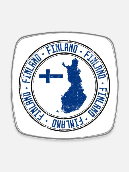 Finland Map Circular Crest with Flag - Square fridge magnet - white