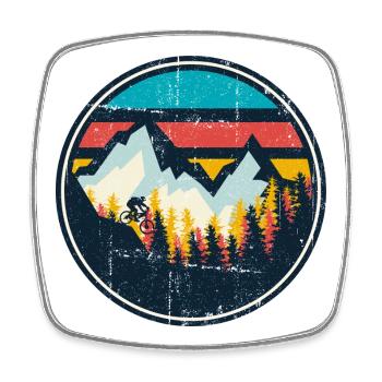 Mountain MTB Sunset Circle - Viereckiger Kühlschrankmagnet - Weiß - Vorne