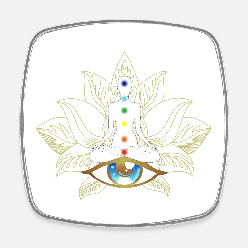 Chakras and Eye: Golden Meditation - Square fridge magnet - white