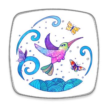 Hummingbird Butterfly Positive World Fantasy Motif - Square fridge magnet - white - Front