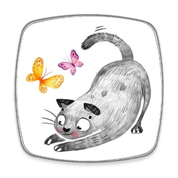 Katzenspiel mit Schmetterlingen - Viereckiger Kühlschrankmagnet - Weiß - Vorne