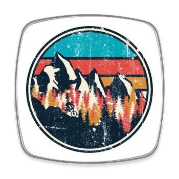 Retro Mountain Trail Circle - Square fridge magnet - white - Front