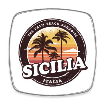 Sizilien Italien Vintage Beach Design / Geschenk - Viereckiger Kühlschrankmagnet - Weiß - Vorne