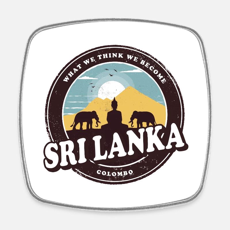 Sri Lanka Bouddha conception avec des éléphants / - Magnet carré - blanc