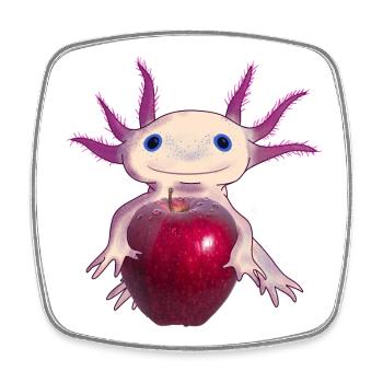Cuddly Axolotl with Apple, Hand Drawn - Square fridge magnet - white - Front