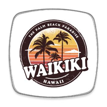 Waikiki Hawaii Vintage Beach Design - Viereckiger Kühlschrankmagnet - Weiß - Vorne