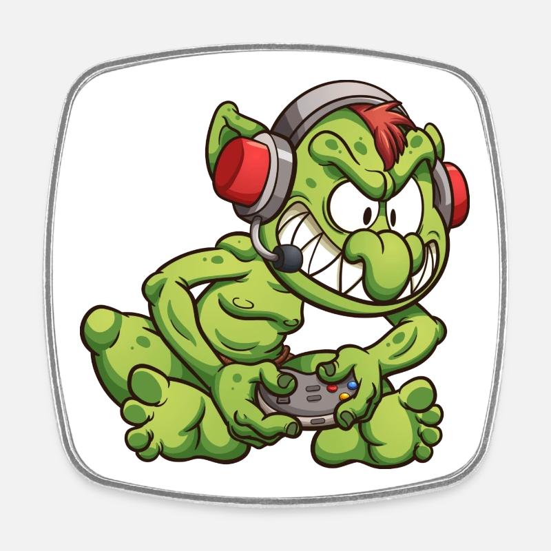 Gamer Snake with Headphones and Control - Square fridge magnet - white