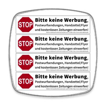 4 x Stop Bitte keine Werbung Sticker - Viereckiger Kühlschrankmagnet - Weiß - Vorne
