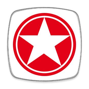 Etoile dans rond rouge cinq branches pentagramme - Magnet carré - blanc - Devant