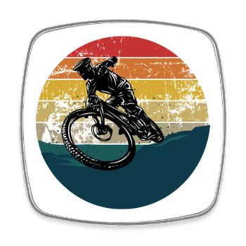 Radstunt im Retro MTB Downhill Mountainbike - Viereckiger Kühlschrankmagnet - Weiß - Vorne