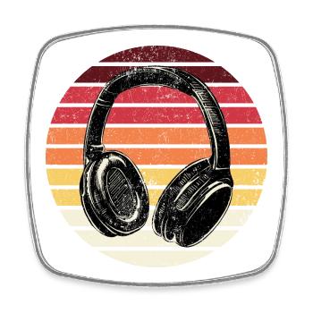 Retro Sunset Headphones - Square fridge magnet - white - Front
