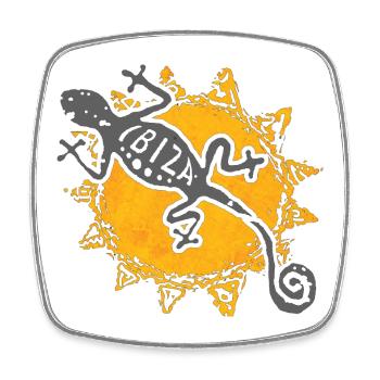 Gecko avec lettrage d’Ibiza sur fond de soleil - Magnet carré - blanc - Devant