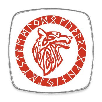 Wikinger-Emblem des Roten Wolfes - Viereckiger Kühlschrankmagnet - Weiß - Vorne