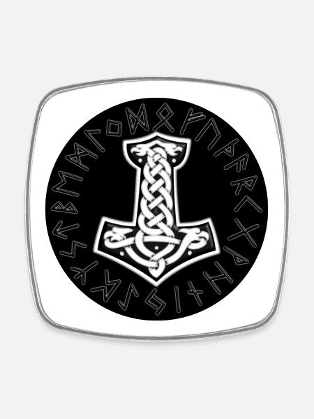 Mjölnir Keltischer Runenknoten - Viereckiger Kühlschrankmagnet - Weiß