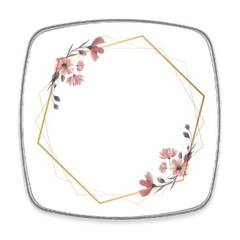 Geometric elegance with pink flowers - Square fridge magnet - white - Front