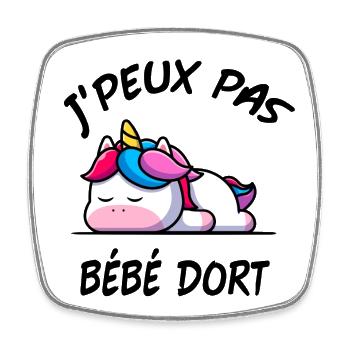 J'PEUX PAS BÉBÉ DORT GROSSESSE LICORNE - Magnet carré - blanc - Devant
