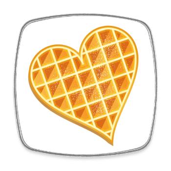 goldbraune Waffel in Herz Form mit Puderzucker - Viereckiger Kühlschrankmagnet - Weiß - Vorne