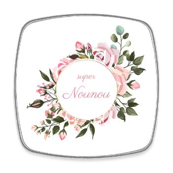 super nounou bouquet fleurs roses cadeau fin année - Magnet carré - blanc - Devant