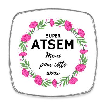 Super Atsem Merci pour cette année fleurs rose - Magnet carré - blanc - Devant