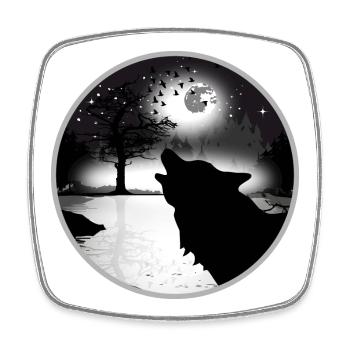 Loup pleurnasse la nuit à la pleine lune - Magnet carré - blanc - Devant
