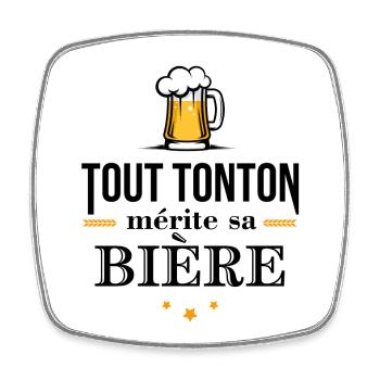 Tout tonton mérite sa bière - Magnet carré - blanc - Devant