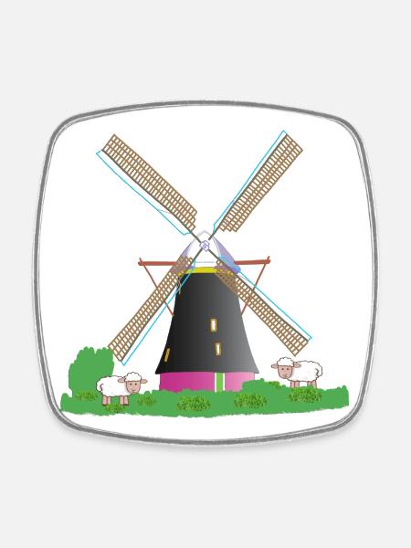 Moulin à vent avec des moutons - Magnet carré - blanc