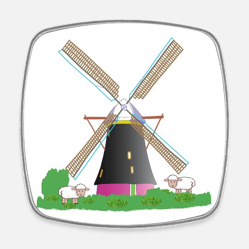 Moulin à vent avec des moutons - Magnet carré - blanc