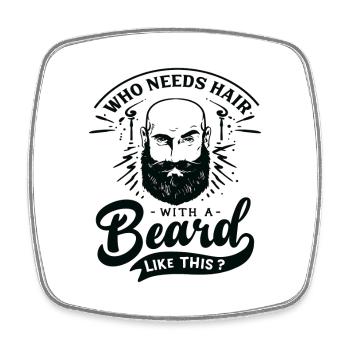 Drôle barbe Hipster hommes Lettrage Typographie - Magnet carré - blanc - Devant