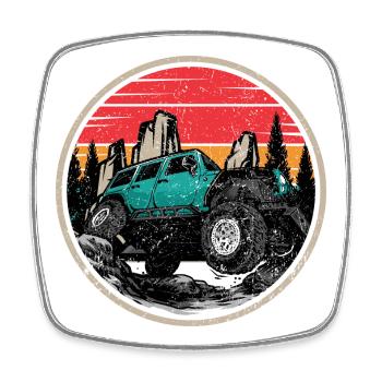 Sunset Trail Offroad-Jeep - Viereckiger Kühlschrankmagnet - Weiß - Vorne
