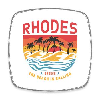 Rhodos Griechenland Design mit Palmen und Strand - Viereckiger Kühlschrankmagnet - Weiß - Vorne
