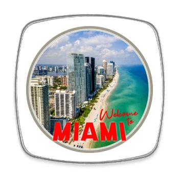 Welcome to Miami Beach and Skyline - Square fridge magnet - white - Front