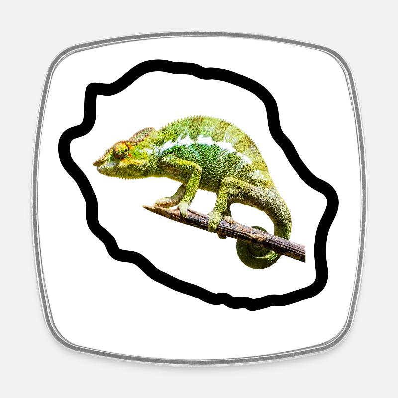 Chameleon vert sur branche - Magnet carré - blanc