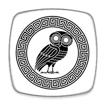 Symbole grec du hibou noir - Magnet carré - blanc - Devant