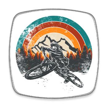 Retro Mountain MTB Sunset - Viereckiger Kühlschrankmagnet - Weiß - Vorne