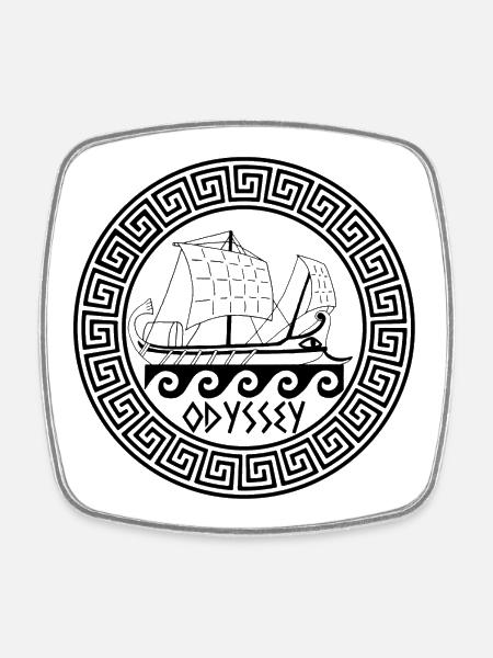 Symbole d'un bateau grec noir - Magnet carré - blanc