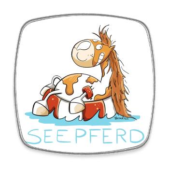 Seepferd im Urlaub I Comic Wortspiel Pferd - Viereckiger Kühlschrankmagnet - Weiß - Vorne