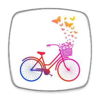 Damenrad, Fahrrad Schmetterlinge - Viereckiger Kühlschrankmagnet - Weiß - Vorne